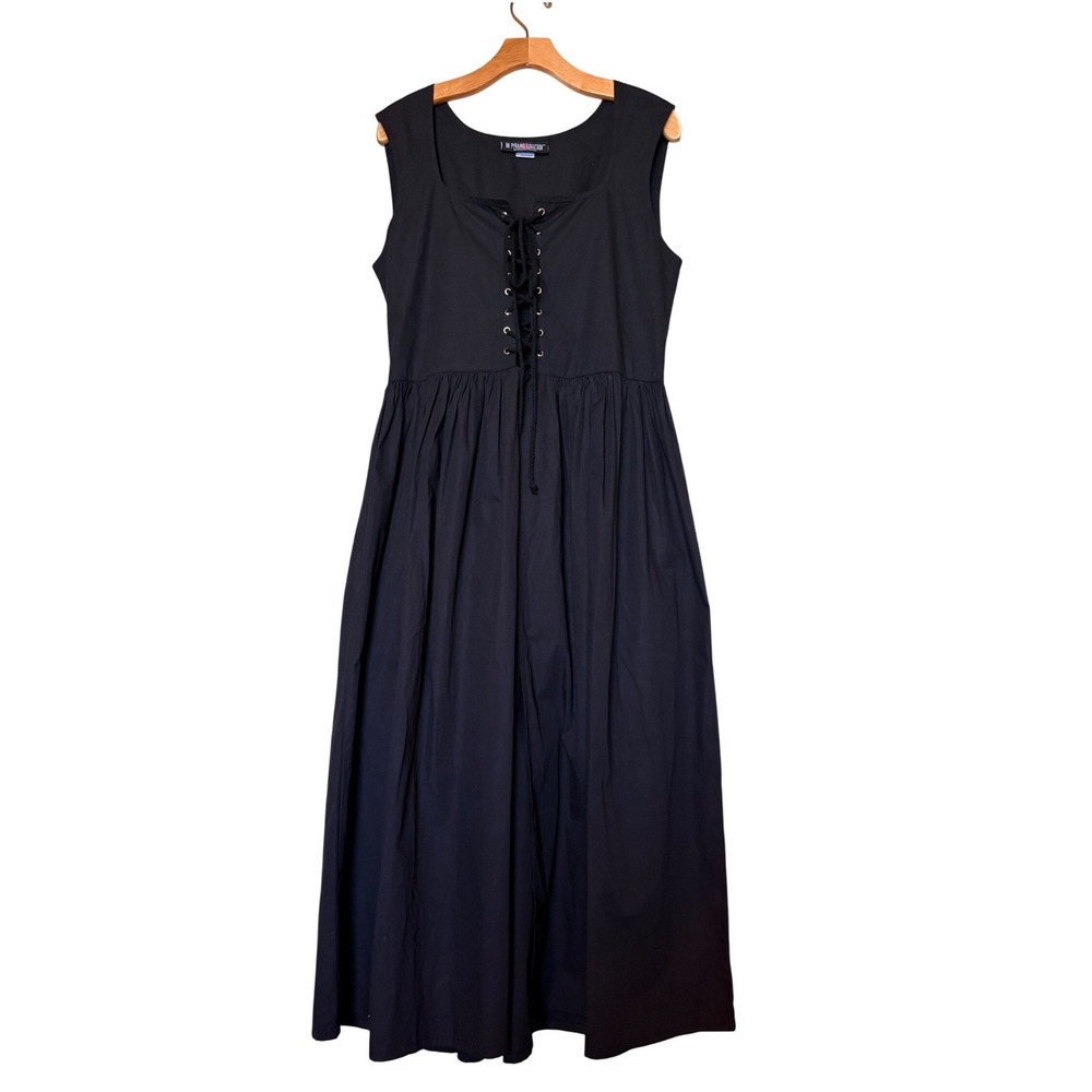 The Pyramid Collection Black Cotton Lace Up Renaissance Goth Midi Dress Womens M